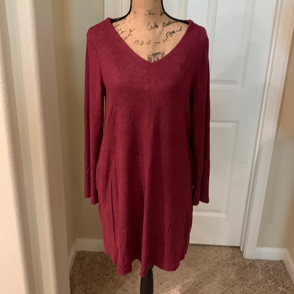 Women’s Burgundy Long Sleeve Knit Sweater Dress